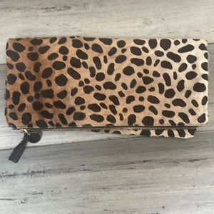 Clare V leopard pony hair clutch